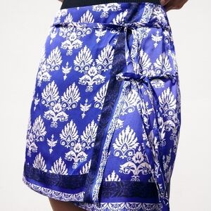 ZARA BLUE SATIN WRAP MINI SKIRT